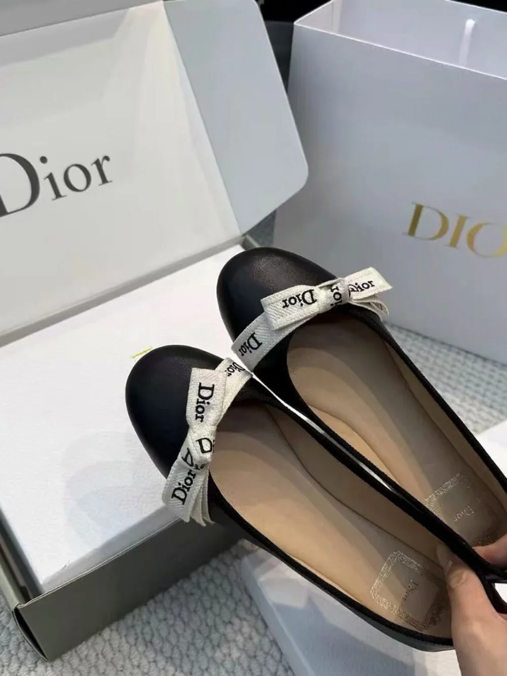 Dior Ribbon Logo Leather Ballet Flats